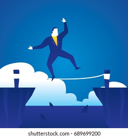 Business concept illustration of a business man taking a risky step
