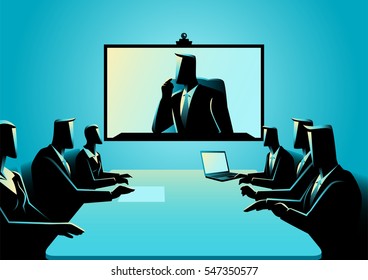 Business concept illustration of business men and women having teleconference meeting