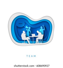 Business Concept Illustration. Business People Working. Paper Art Style Vector Illustration. Elements Are Layered Separately In Vector File. 