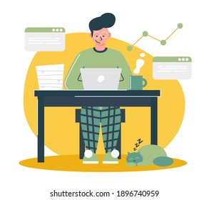 Business concept illustration. Illustration scene of a man working online with a laptop. Trendy vector style.