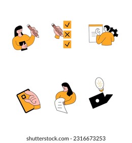 Business Concept illustration set. Collection of scenes with men and women taking part in business activities. Vector illustration.
