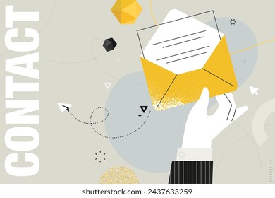 Business concept illustration. Vector illustration of contact, e-mail marketing, communication, newsletter, email, message. Creative concept for web banner, social media, business and marketing.