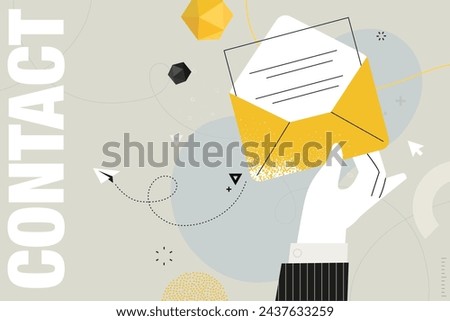 Business concept illustration. Vector illustration of contact, e-mail marketing, communication, newsletter, email, message. Creative concept for web banner, social media, business and marketing.