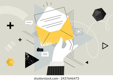 Business concept illustration. Vector illustration of e-mail marketing, communication, newsletter, contact. Creative concept for web banner, social media banner, business presentation, marketing.