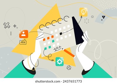 Business concept illustration. Vector illustration of event, schedule, calendar, organizer. Creative concept for web banner, social media banner, business presentation, marketing material. 