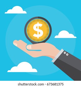 Business Concept Illustration Vector Graphic of Hand Holding Dollar Money 