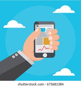 Business Concept  Illustration Vector Graphic of Hand Holding Smart phone with Business News 