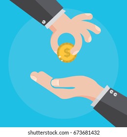 Business Concept Illustration Vector Graphic of Human Give Money to Another Hand