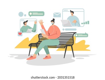 business concept illustration Vector image of a communication scene with men and women participating in business activities.