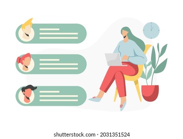 ilustración de concepto empresarial Imagen vectorial de un escenario de comunicación con hombres y mujeres que participan en actividades empresariales.