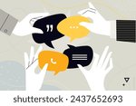 Business concept illustration. Vector illustration of online communication, networking, social media. Creative concept for web banner, social media banner, business presentation, marketing material. 