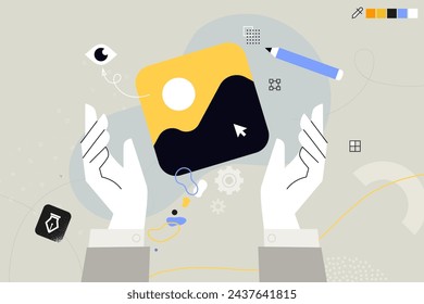 Business concept illustration. Vector illustration of photography, image, gallery. Creative concept for web banner, social media banner, business presentation, marketing material. 