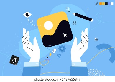 Business concept illustration. Vector illustration of photography, image, gallery, social media. Creative concept for web banner, social media banner, business presentation, marketing material. 