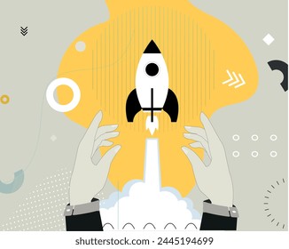 Business concept illustration. Vector illustration of product and service launch, start up, development. Creative concept for web banner, social media banner.