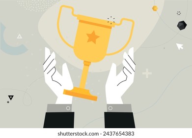 Business concept illustration. Vector illustration of business success, award, achievement. Creative concept for web banner, social media banner, business presentation, marketing material. 