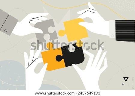 Business concept illustration. Vector illustration of teamwork, business solutions, marketing. Creative concept for web banner, social media banner, business presentation, marketing material. 