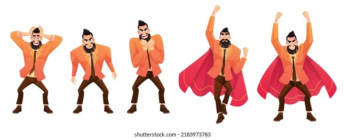 Business concept illustrations. Businessman character in business suit and red cape superhero. Successful super hero entrepreneur. Leadership, achievement, and career.