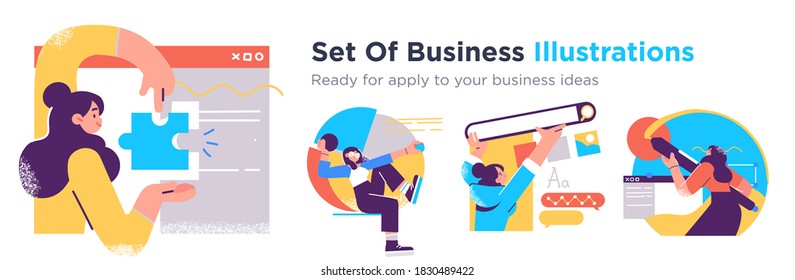 Business Concept illustrations. Collection of scenes with men and women taking part in business activities. Trendy vector style. Business Concept illustrations. Collection of scenes with men and women taking part in business activities. Trendy vector style.