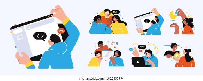 Business Concept illustrations. Collection of scenes with men and women taking part in business activities. Trendy vector style.