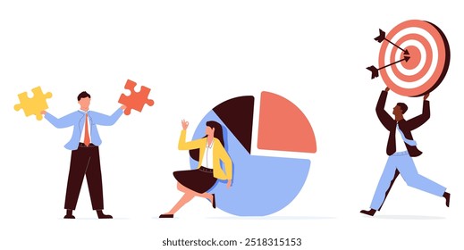 Business Concept illustrations. Collection of scenes with men and women taking part in business activities. Trendy vector style.
