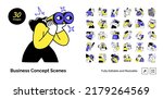 Business Concept illustrations. Mega set. Collection of scenes with men and women taking part in business activities. Vector illustration