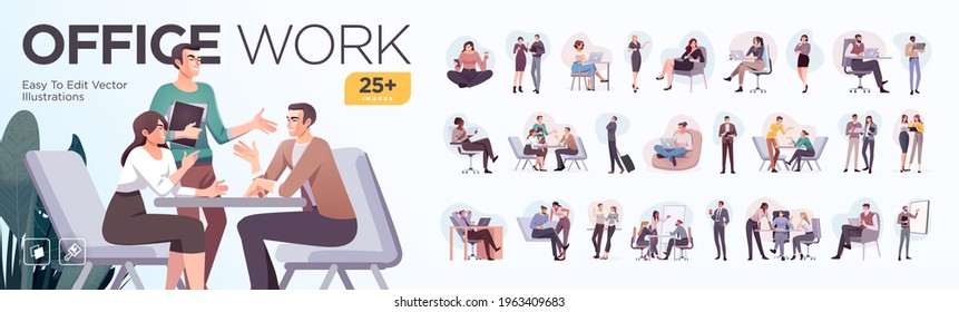 Business Concept illustrations. Mega set. Collection of scenes with men and women taking part in business activities. Vector illustration - Shutterstock ID 1963409683