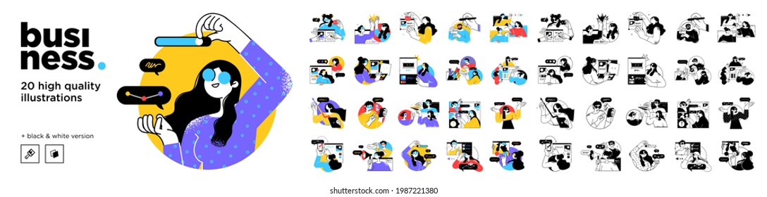 Business Concept illustrations. Mega set. Collection of scenes with men and women taking part in business activities. Vector illustration - Shutterstock ID 1987221380
