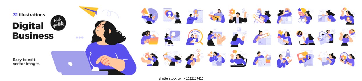 Business Concept illustrations. Mega set. Collection of scenes with men and women taking part in business activities. Vector illustration - Shutterstock ID 2022219422