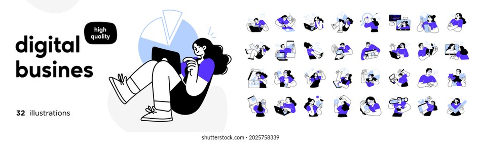 Business Concept illustrations. Mega set. Collection of scenes with men and women taking part in business activities. Vector illustration - Shutterstock ID 2025758339