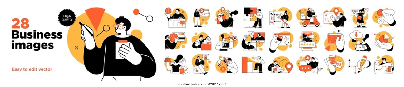 Business Concept illustrations. Mega set. Collection of scenes with men and women taking part in business activities. Vector illustration - Shutterstock ID 2038117337