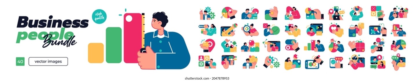 Business Concept illustrations. Mega set. Collection of scenes with men and women taking part in business activities. Vector illustration