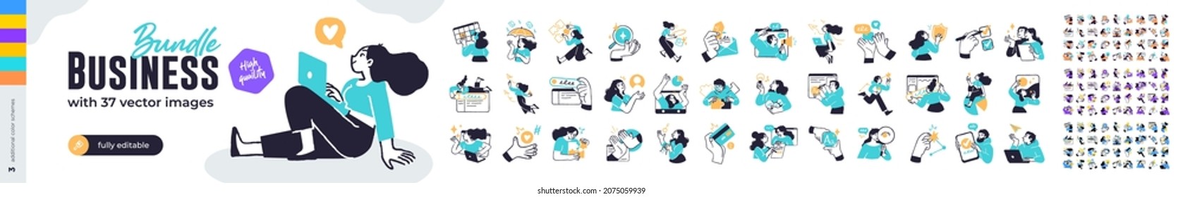Business Concept illustrations. Mega set. Collection of scenes with men and women taking part in business activities. Vector illustration - Shutterstock ID 2075059939