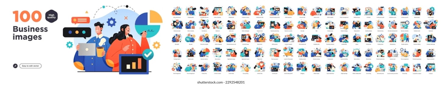 Business Concept illustrations. Mega set. Collection of scenes with men and women taking part in business activities. Vector illustration - Shutterstock ID 2292548201