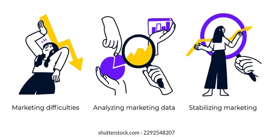 Business Concept illustrations. Mega set. Collection of scenes with men and women taking part in business activities. Vector illustration