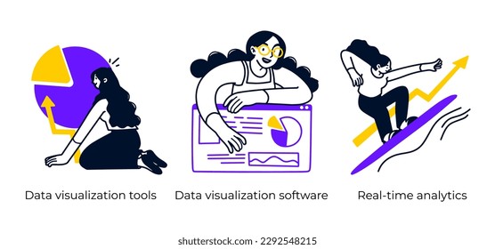 Business Concept illustrations. Mega set. Collection of scenes with men and women taking part in business activities. Vector illustration