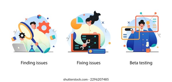 Business Concept illustrations. Mega set. Collection of scenes with men and women taking part in business activities. Vector illustration