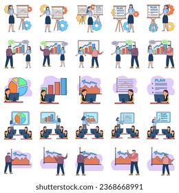 Business Concept illustrations. Mega set. Collection of scenes with men and women taking part in business activities. Vector illustration