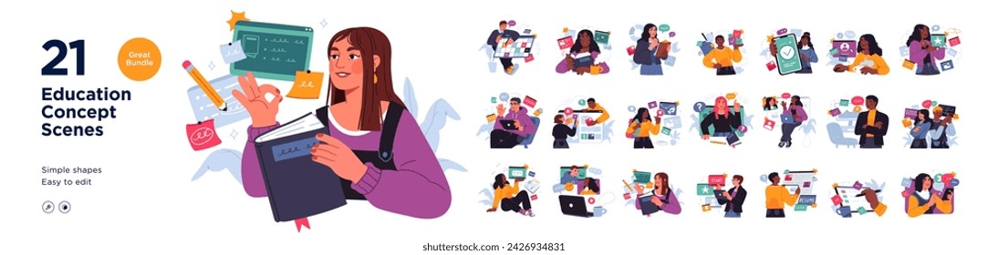 Business Concept illustrations. Mega set. Collection of scenes with men and women taking part in business activities. Vector illustration