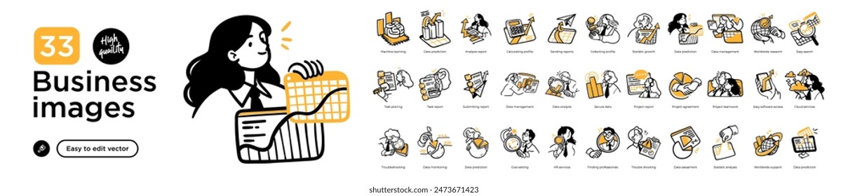 Business Concept illustrations. Mega set. Collection of scenes with men and women taking part in business activities. Vector illustration