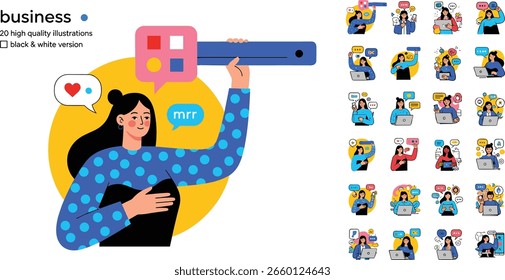 Business Concept illustrations. Mega set. Collection of scenes with men and women taking part in business activities.