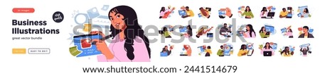 Business Concept illustrations. Mega set. Collection of scenes with men and women taking part in business activities. Vector illustration
