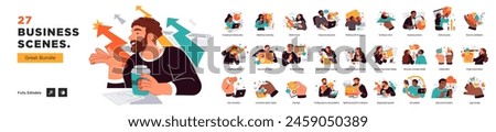 Business Concept illustrations. Mega set. Collection of scenes with men and women taking part in business activities. Vector illustration