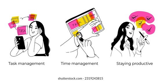 Business Concept illustrations. Scenes with men and women taking part in business activities. Vector illustration