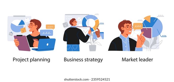 Business Concept illustrations. Scenes with men and women taking part in business activities. Vector illustration