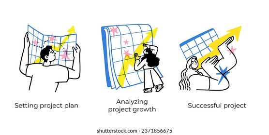 Business Concept illustrations. Scenes with men and women taking part in business activities. Vector illustration