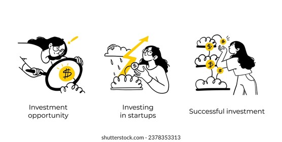 Business Concept illustrations. Scenes with men and women taking part in business activities. Vector illustration