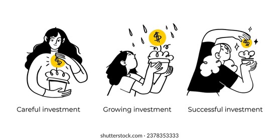 Business Concept illustrations. Scenes with men and women taking part in business activities. Vector illustration