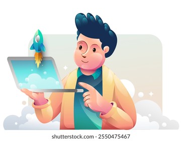 Business concept illustrations. Startup Business, Successful startup management, online communication, e-commerce, project management, finance and marketing