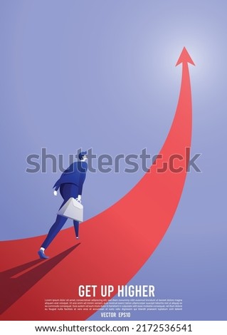 business concept illustrator, business man walking on path to reach higher target. flat character ambition to success in compettition.