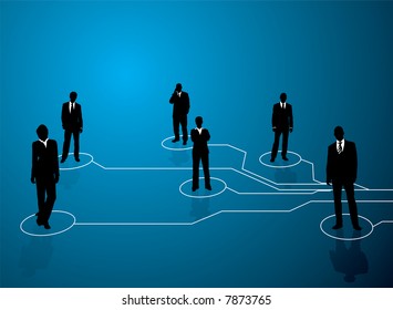 Business concept image showing links between people with a blue background